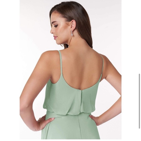 Azazie Lupe Agave Green A-Line Scoop Blouson Chiffon Maxi Bridesmaid Dress A16 - Picture 3 of 12